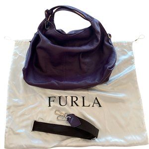 Furla Hobo Bag Purple EUC Detachable Logo Strap